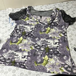 Maurice’s XXL Short Sleeve Lace Sheer Floral Blouse Cowl Neck